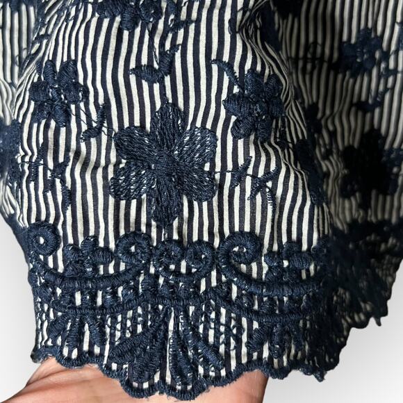 English Factory Women's Blue & White Striped Cotton Embroidered Blouse Size S - Picture 8 of 13